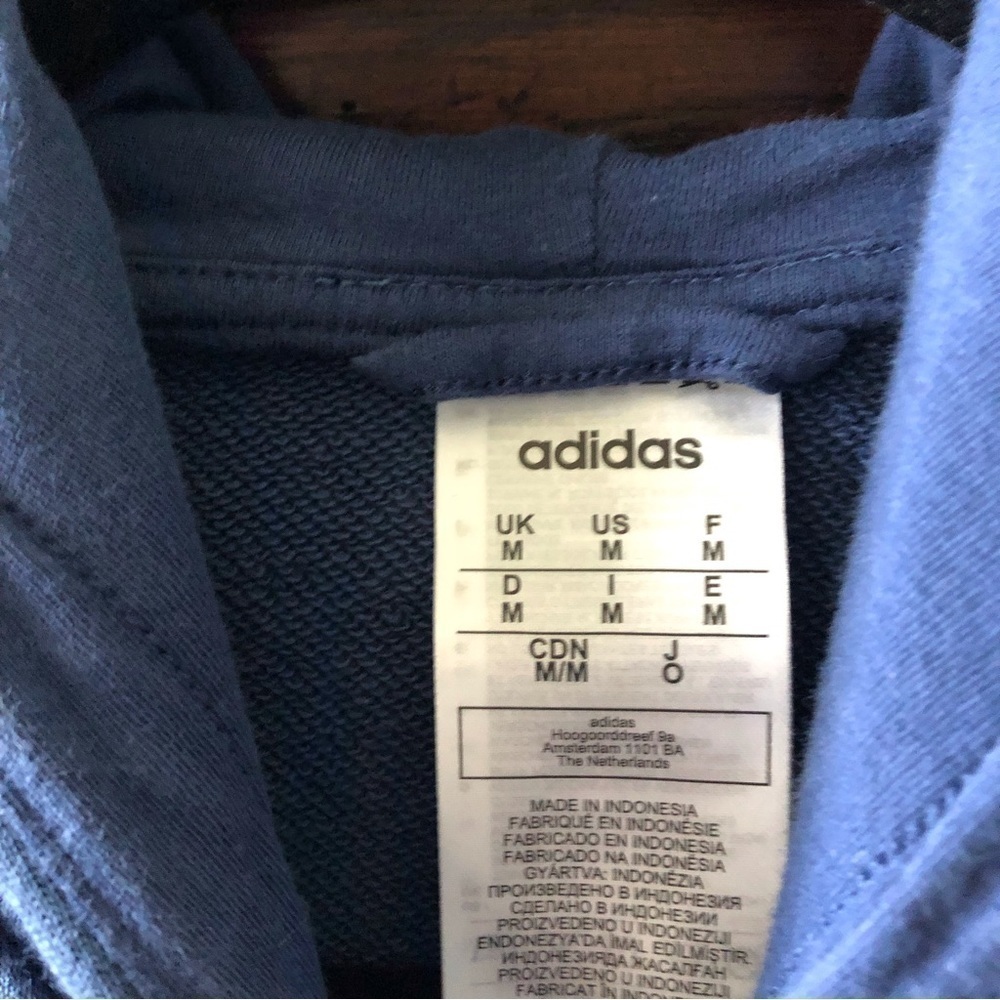Adidas blue full zip sweatshirt hoodie jacket in size M - Picture 6 of 8